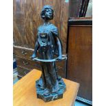 Antique heavy bronze Austrian art deco lady figurine holding an Scimitar. Bronze is titled Judith.