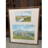 Two framed watercolours within the one frame. Both of Liberton Tower 1876 and 1977. Both painted