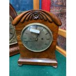 A Mahogany cased, silver dial fusie mantle clock [33cm in height]