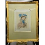 A 19th Century original watercolour of a young lady 'Mrs Emily Sharpe, aged 17 years, 1813. 1893. [