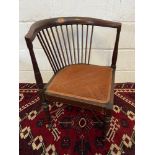 An Edwardian inlaid, spindle back corner chair. [W:55CM X H: 67CM]