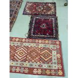 A Lot of three various Persian hand woven rugs. A piece from Liberton Tower [Large rug 200x80cm]