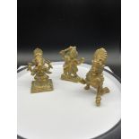 A Lot of three heavy gilt brass/ bronze Indian Benares deity figures. [Tallest 9cm]