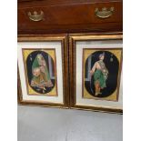 A Pair of highly detailed hand painted Indian King and queen paintings. Fitted within gilt