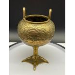 An unusual example of a Chinese Bronze/ Brass pedestal censer burner pot. Designed with ornate