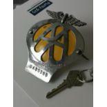 A Vintage AA Car badge & AA Key.