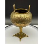 An unusual example of a Chinese Bronze/ Brass pedestal censer burner pot. Designed with ornate