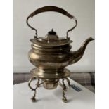 A Birmingham silver spirit kettle, stand & burner, engraved to the front 'Souvenir H.M.S '