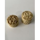 Two ornate 19th century Chinese bone carved preserve pots. [3.7cm in height- tallest]