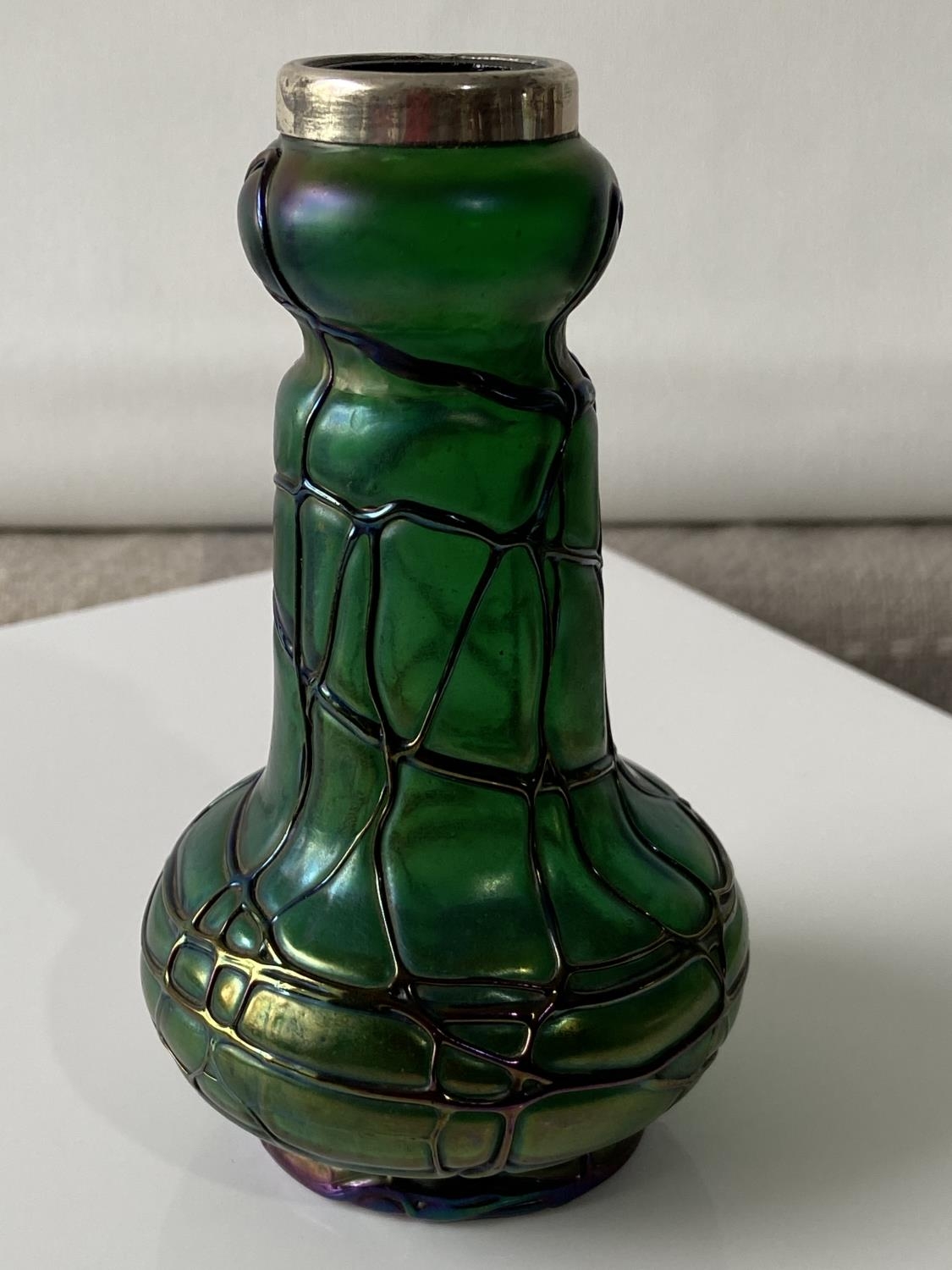 An art nouveau Loetz art glass vase finished with a London silver collar [height 13cm] - Image 5 of 10