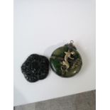 A Chinese jade & puma pendant, together with a hand carved jade sculpture. [5.5cm in diameter] [