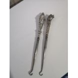 TWO SILVER HANDLE BUTTON HOOKS. PANTHER HEAD HANDLE C1900 AND WILLIAM VALE AND SON DATED 1908