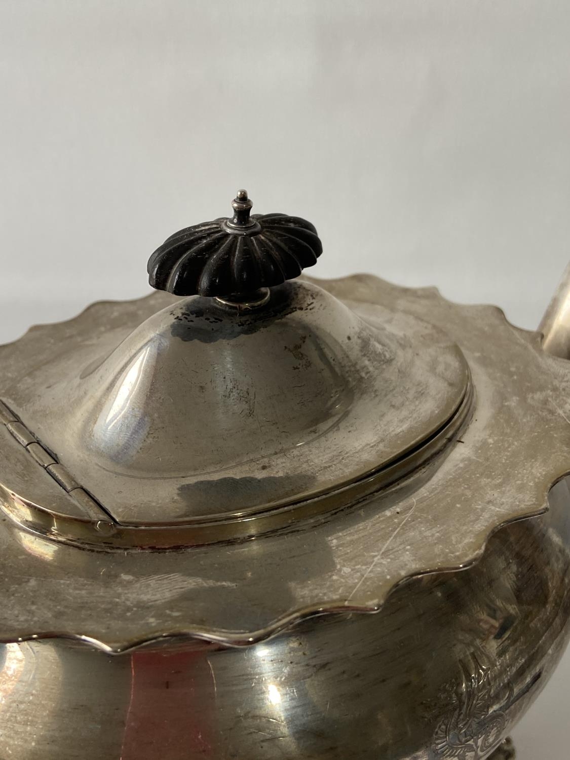 A Birmingham silver teapot supported on claw & ball feet, engraved to the side showing a dragon - Image 13 of 14