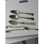 A Pair of Georgian Edinburgh silver tea spoons produced by J Asherheim, Sheffield silver sugar tongs