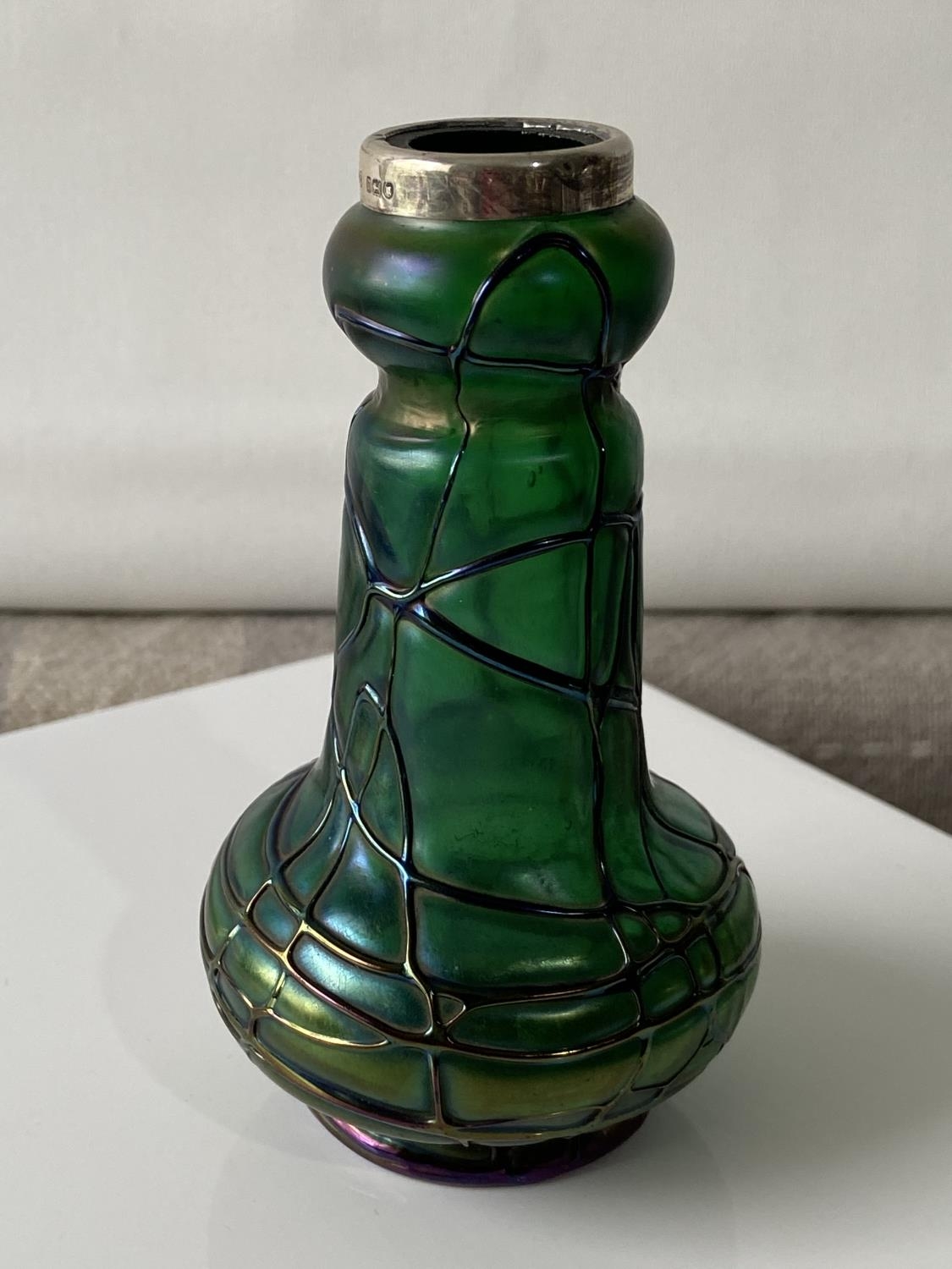 An art nouveau Loetz art glass vase finished with a London silver collar [height 13cm] - Image 4 of 10