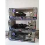 THREE SOLIDO BOXED MILITARY MODELS. INCLUDES SHERMAN M4A3 TANK, DESTROYER M10 TANK & JEEP SAS &