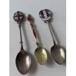 3 various silver & enamel teaspoons to include; Sterling Norway 357 red & gilt spoon [T.H.