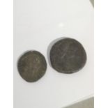 TWO ANCIENT ROMAN COPPER COINS. ROMAN AE ORICHALCUM SESTERTIUS , OF EMPRESS JULIA MAMAEA, MOTHER