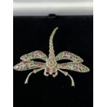 A Silver marcasite and ruby set dragon fly brooch [6x7cm]