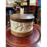 An early 20th century ivory carved and wood preserve pot. [11cm to include top]