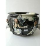 A Large antique Japanese Sumida Gawa ware urn bowl. Embellished with various raised three