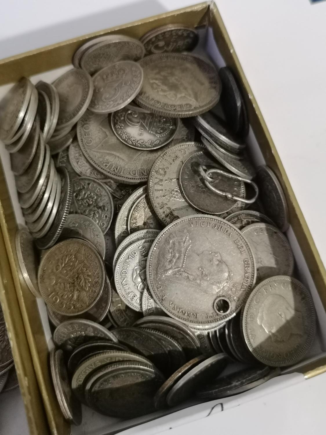 A COLLECTION OF SILVER 19TH AND 20TH CENTURY COINS TO INCLUDE THREE PENCES, VICTORIA COINS, ONE - Image 3 of 3