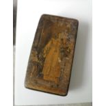 An 18th/ 19th century snuff box depicting Mary Stuart. Contains two bone carved utensils. [2.1x9.