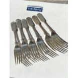 A set of 6 Sheffield silver starter forks [Walker & Hall] [dated, 1934] [293g]