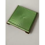A Birmingham silver and green enamel compact produced by Albert Carter & dated 1946. [91.41grams] [