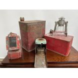 A Selection of vintage lanterns and fuel cans to include BP Petrol can, small stove and unusual