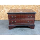 Edwardian style inlaid chest, with one door designed with 4 handles [height, 43cm, width 64cm, depth