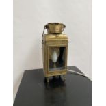 An antique brass railway style lantern [converted to electric] [34cm in height]