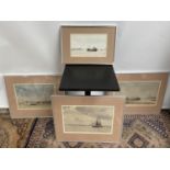 Four original watercolours by English artist Peter Mackarell. Depicting various ships and harbor/