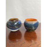 Two vintage art glass centre piece bowls design and made by Toan Klein. Both from the Galaxy glass
