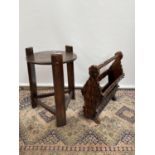 An Arts And Crafts side table and hand carved magazine rack. [table 55cm in height & 37cm in