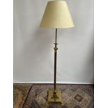 Antique heavy gilt brass rise and fall Corinthian column standard lamp [fully extended-220cm] [