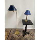 An antique gilt brass angle standard lamp together with a gilt brass Corinthian column table lamp [