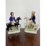 A Lot of two Antique Staffordshire flatback figures titled 'Dick Turpin and Tom King' both on