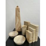 A Collection of heavy marble sculptures to include bookends, pin dishes, small bud vase and column