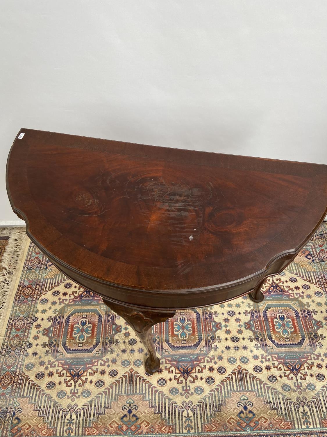 Antique half moon games/console table [height, 72cm, width, 80cm, depth 41cm] - Image 2 of 5