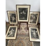 A lot of five 18th century engravings, depicting various ladies of importance [height 81cm, width