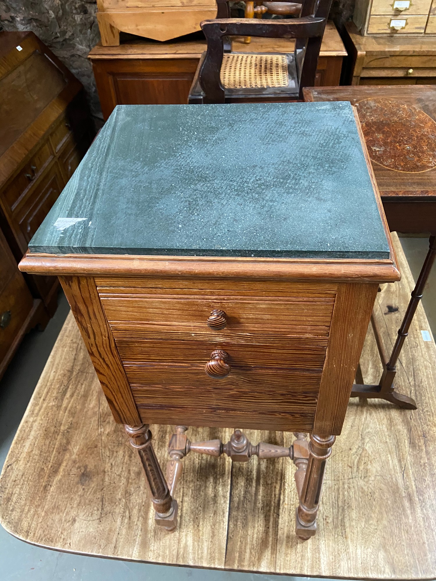An Antique marble top pedestal cabinet. Has a marble interior shelf. [88cm in height] - Image 2 of 5