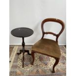 A Victorian balloon back chair, upon cabriole legs, together with an antique style tri leg wine