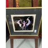An unusual artwork depicting a figure holding two antelopes, Signed and titled by the artist [