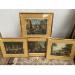 A lot of four early 20th century coloured engravings, depicting a series of public gatherings,