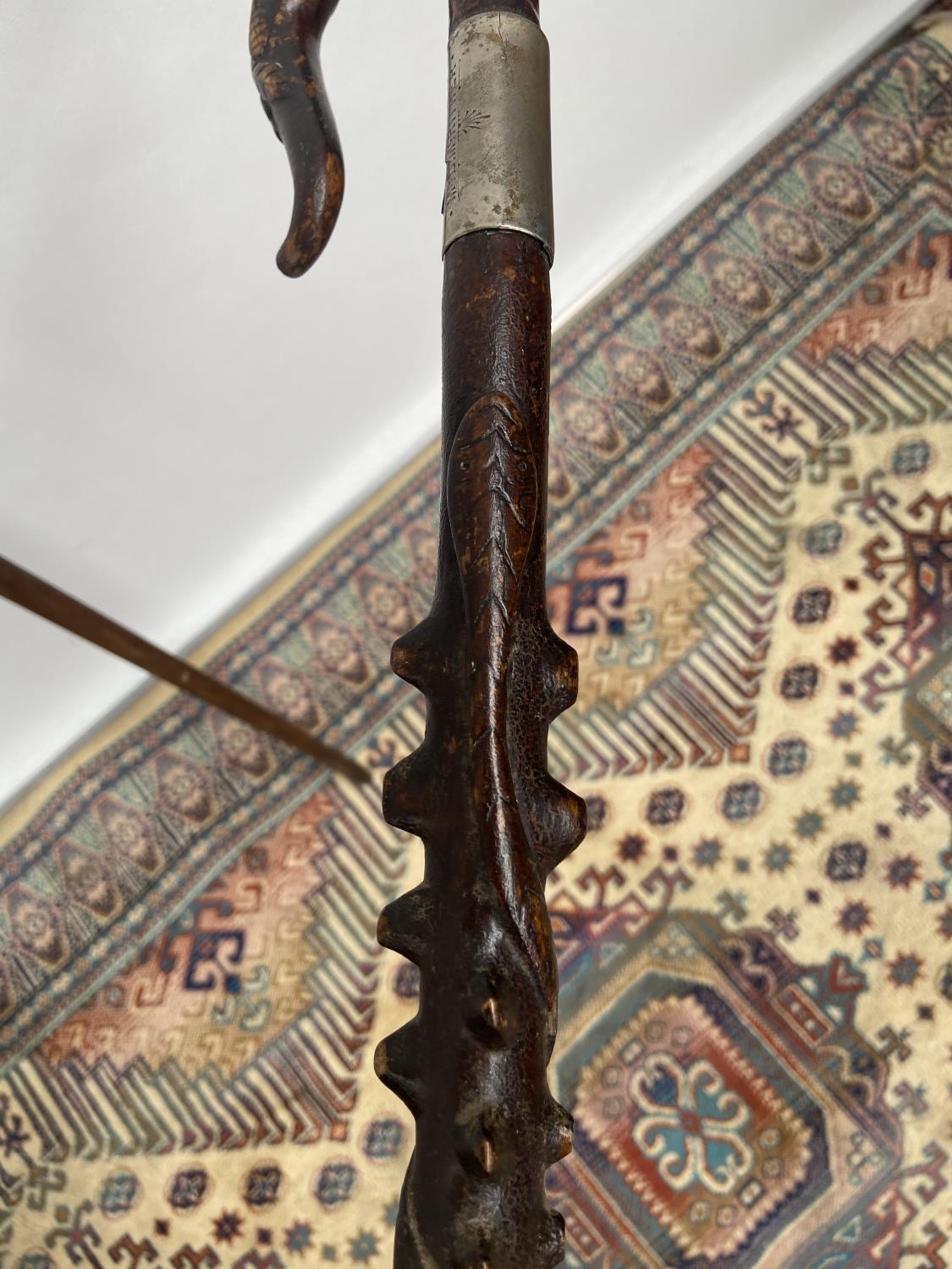 A lot of two antique walking canes, one carved and designed with thistle and snake [longest length - Image 3 of 3