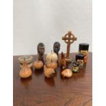 A Selection of wooden carved items to include Yew wood and Spalted Beech wood.