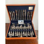 A Canteen of Stainless steel cutlery produced by Carrs Silver. Kings Design. 124 piece. Never used.