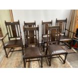 A Lot of four antique dining chairs with two matching carvers. All with barley twist legs and
