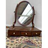 A Victorian mahogany dressing table mirror, upon a 3 drawer platform base, detailed with ivory